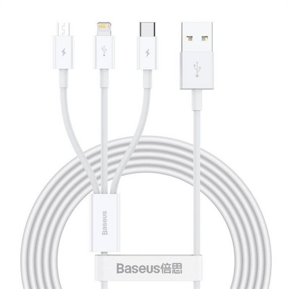 Cablu USB 3 în 1 Baseus Superior Series, USB-Micro-USB / USB-C / Lightning, 3,5 A, 1,2 m (alb)