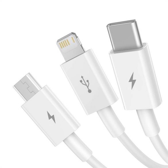 Cablu USB 3 în 1 Baseus Superior Series, USB-Micro-USB / USB-C / Lightning, 3,5 A, 1,2 m (alb)