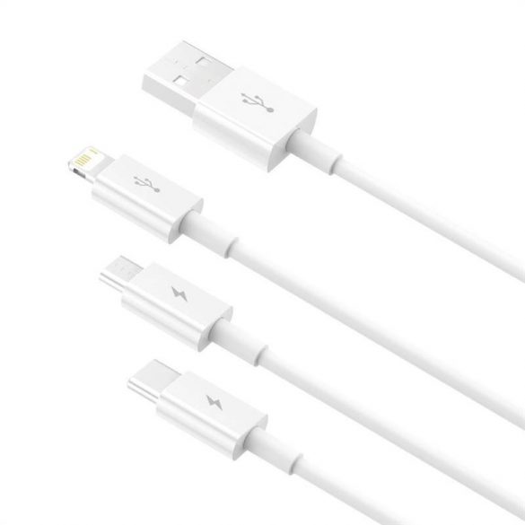 Cablu USB 3 în 1 Baseus Superior Series, USB-Micro-USB / USB-C / Lightning, 3,5 A, 1,2 m (alb)