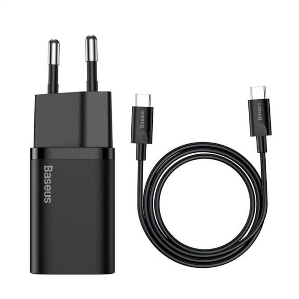 Adaptor de încărcare rapidă Baseus Super Si 1C 25W cu cablu USB-C-USB-C de 1 m (negru)