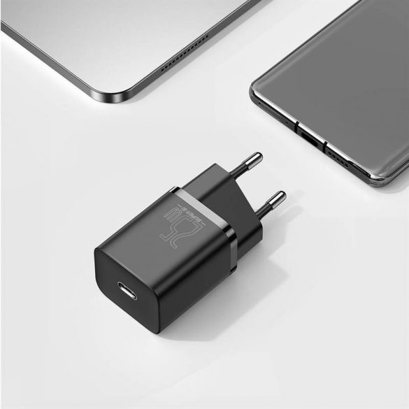 Adaptor de încărcare rapidă Baseus Super Si 1C 25W cu cablu USB-C-USB-C de 1 m (negru)