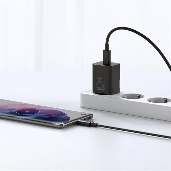 Adaptor de încărcare rapidă Baseus Super Si 1C 25W cu cablu USB-C-USB-C de 1 m (negru)