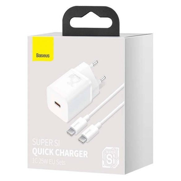 Încărcător rapid Baseus Super Si 1C 25W adaptor USB-C-USB-C cu cablu de 1 m (alb)