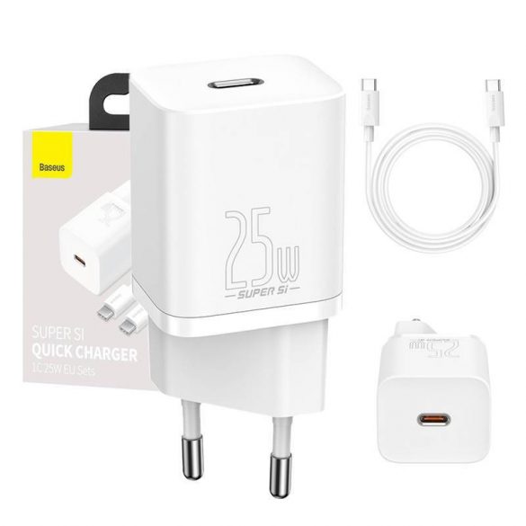 Încărcător rapid Baseus Super Si 1C 25W adaptor USB-C-USB-C cu cablu de 1 m (alb)