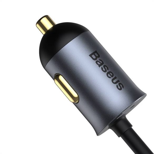 Încărcător auto Baseus Share Together cu cablu prelungitor, 2x USB, 2x USB-C, 120W (gri)