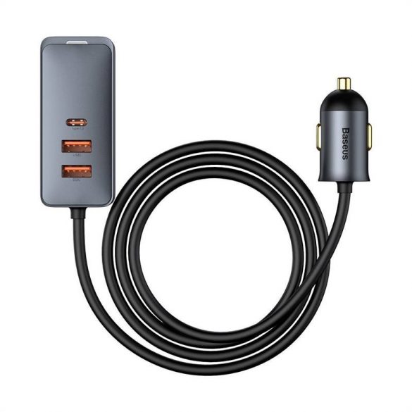 Încărcător auto Baseus Share Together cu cablu prelungitor, 2x USB, 2x USB-C, 120W (gri)