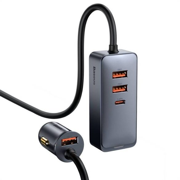 Încărcător auto Baseus Share Together cu extensie, 3x USB, USB-C, 120W (gri)