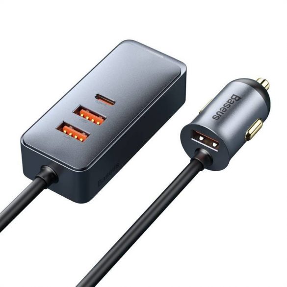 Încărcător auto Baseus Share Together cu extensie, 3x USB, USB-C, 120W (gri)