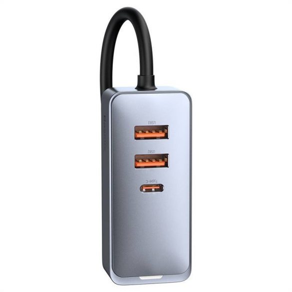 Încărcător auto Baseus Share Together cu extensie, 3x USB, USB-C, 120W (gri)