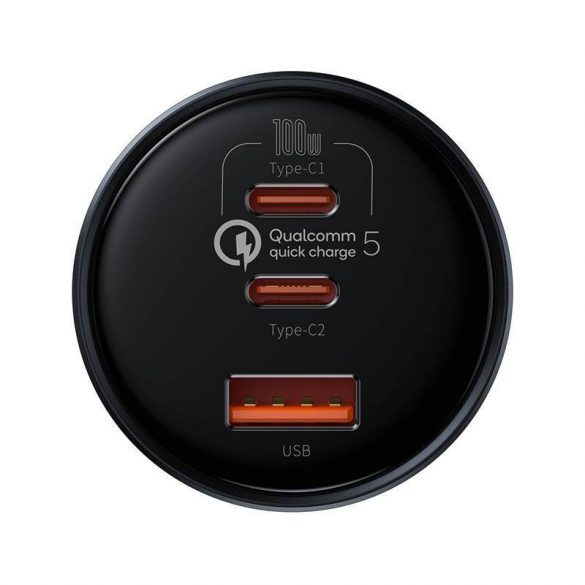 Baseus Încărcător auto Qualcomm, USB, 2x USB-C, 160W (gri)