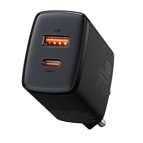 Baseus încărcător rapid compact, USB, USB-C, 20W (negru)