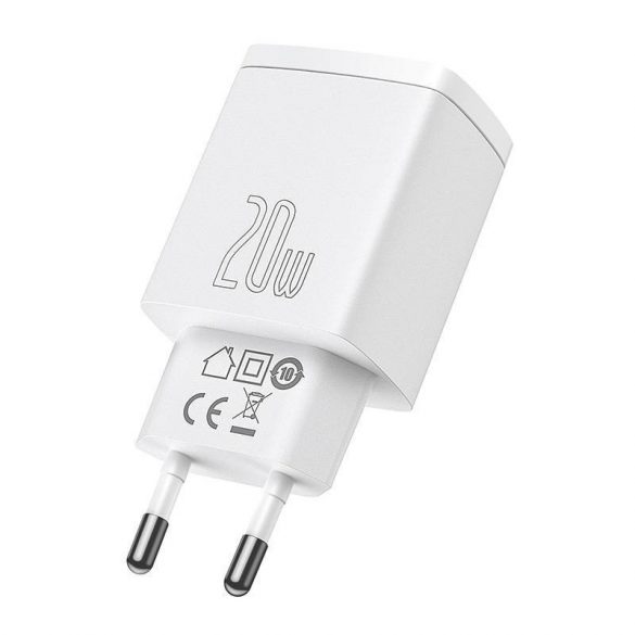 Baseus încărcător rapid compact, USB, USB-C, 20W (alb)