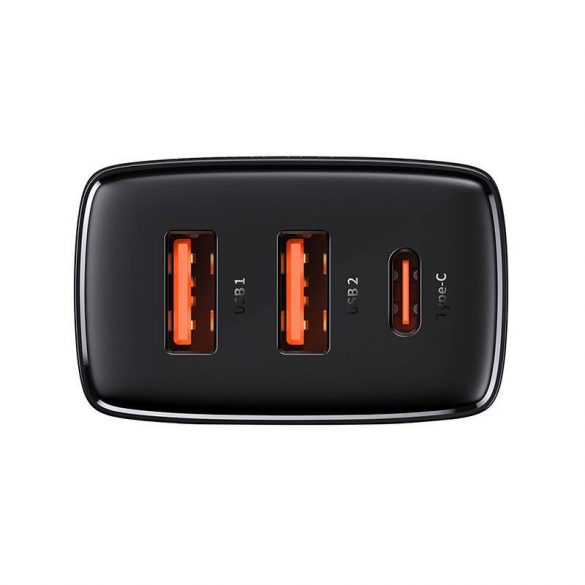 Încărcător rapid compact Baseus, 2xUSB, USB-C, PD, 3A, 30 W (negru)