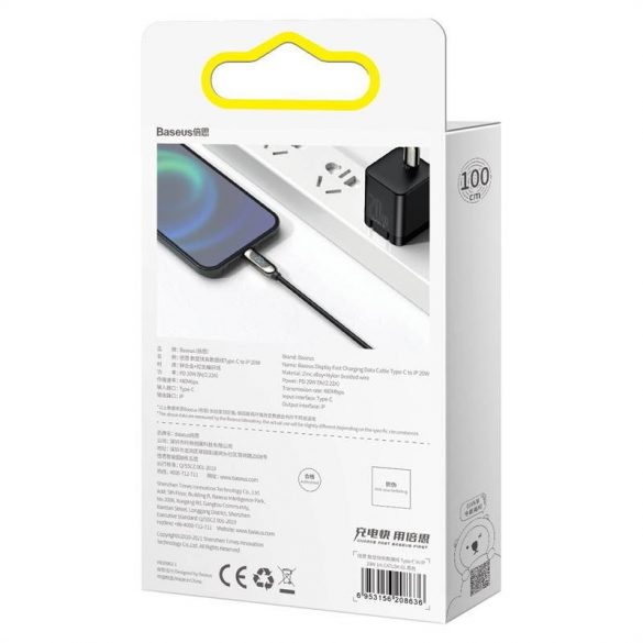 Cablu de afișare USB-C-Lightning Baseus, PD, 20 W, 1 m (negru)