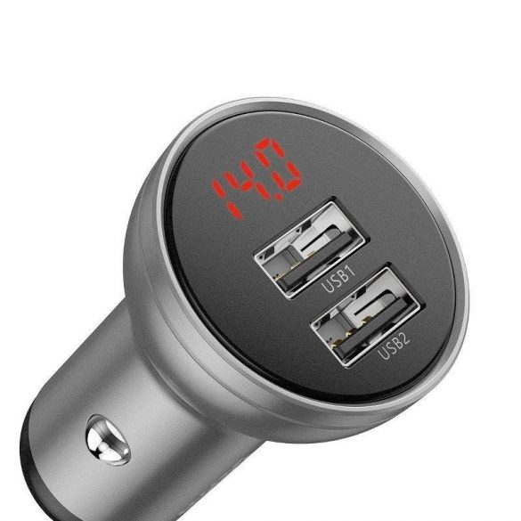 Încărcător auto Baseus cu afișaj, 2x USB, 4,8 A, 24 W (argintiu)