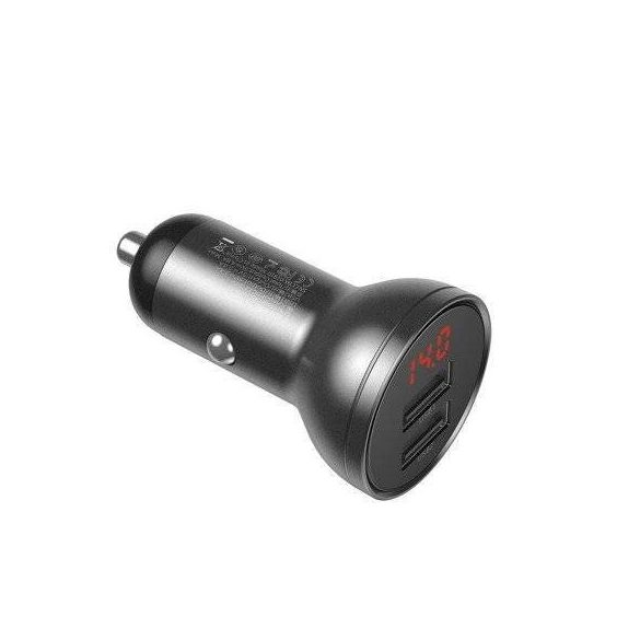 Încărcător auto Baseus cu afișaj, 2x USB, 4.8A, 24W (gri)