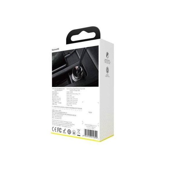 Încărcător auto Baseus cu afișaj, 2x USB, 4.8A, 24W (gri)