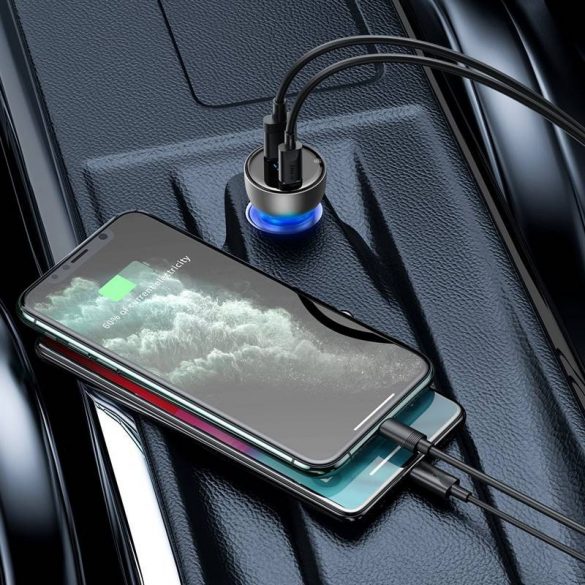 Încărcător auto Baseus Particular Digital Display cu display, USB + USB-C, QC3.0 + PD, 5A, 65 W (argintiu)