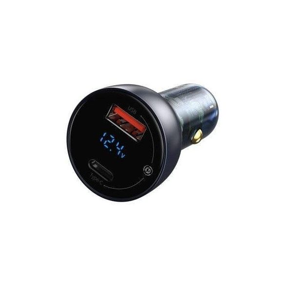 Încărcător auto Baseus Particular Digital Display cu afișaj, USB + USB-C, QC3.0 + PD, 5A, 65 W (gri)