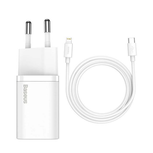 Încărcător rapid Baseus Super Si Adaptor 1C 20W cu cablu USB-C-Lightning de 1 m (alb)