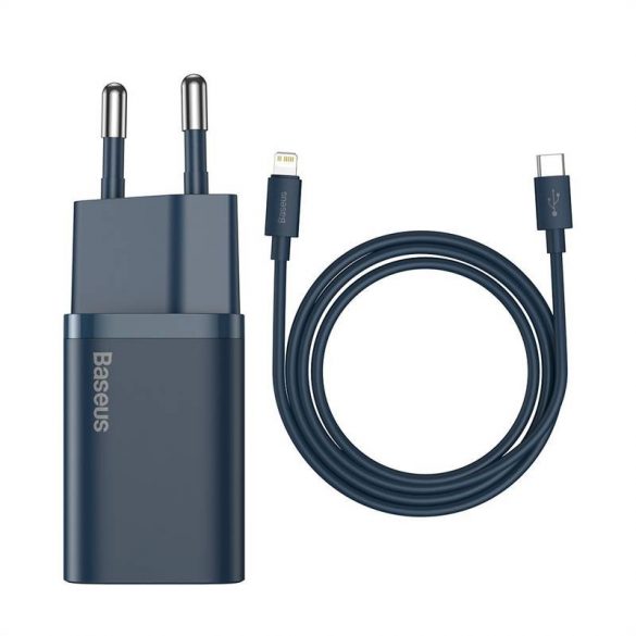 Încărcător de perete Baseus Super Si Quick Charger 1C 20W cu cablu USB-C Lightning de 1 m (albastru)