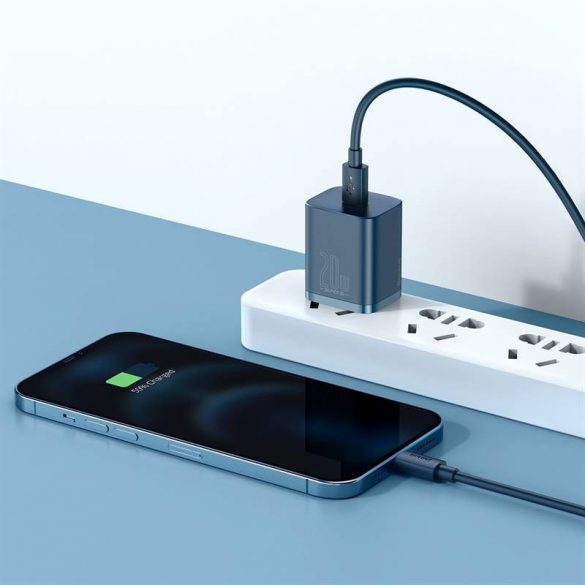 Încărcător de perete Baseus Super Si Quick Charger 1C 20W cu cablu USB-C Lightning de 1 m (albastru)