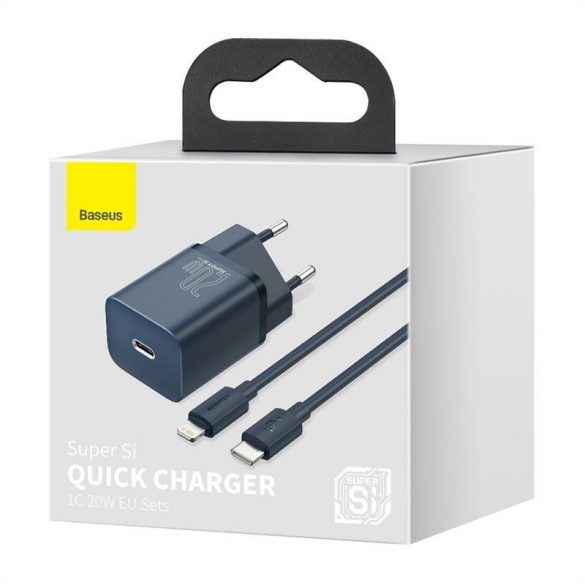 Încărcător de perete Baseus Super Si Quick Charger 1C 20W cu cablu USB-C Lightning de 1 m (albastru)