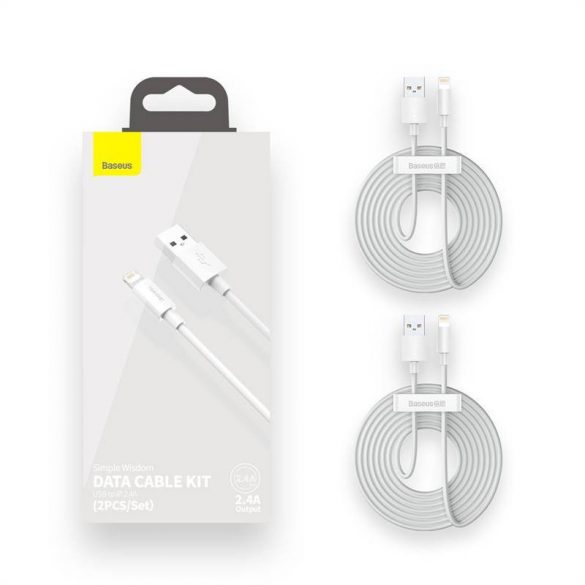 Cablu USB pentru Lightning Baseus Simple Wisdom, 2.4A, 1.5m (alb) 2 buc.