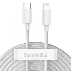 Cablu USB-C pentru Lightning Baseus Simple Wisdom, PD, 20W, 1,5m (alb) 2 buc.