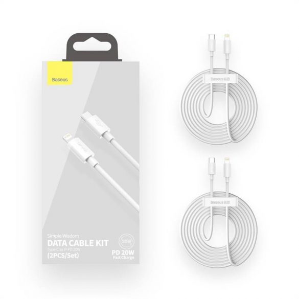 Cablu USB-C pentru Lightning Baseus Simple Wisdom, PD, 20W, 1,5m (alb) 2 buc.