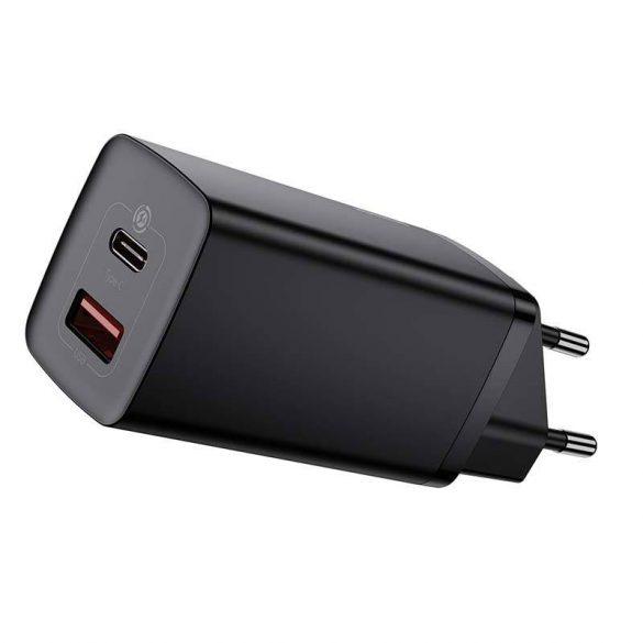 Baseus GaN2 Lite încărcător de perete, USB + USB-C, 65 W, EU (negru)