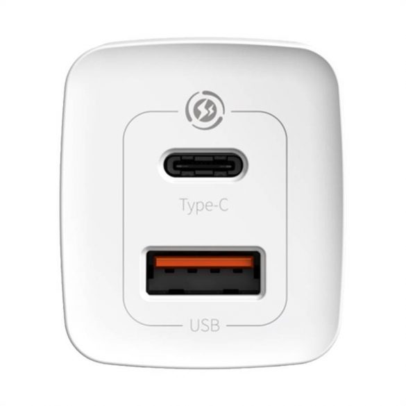 Încărcător de perete Baseus GaN2 Lite, USB + USB-C, 65 W, UE (alb)