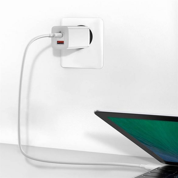 Încărcător de perete Baseus GaN2 Lite, USB + USB-C, 65 W, UE (alb)