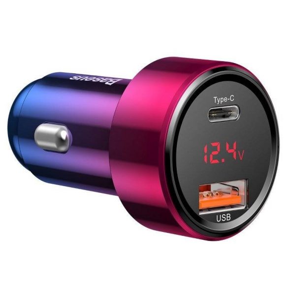 Încărcător auto Baseus Magic USB + USB-C QC 4.0 PD 45W (roșu-albastru)