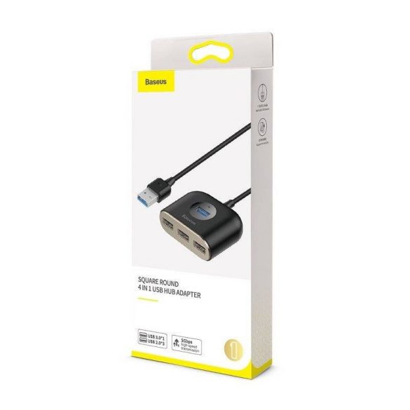 HUB USB 3.0 Baseus Square Round 4 în 1 - 1x USB 3.0 + 3x USB 2.0, 1 m (negru)