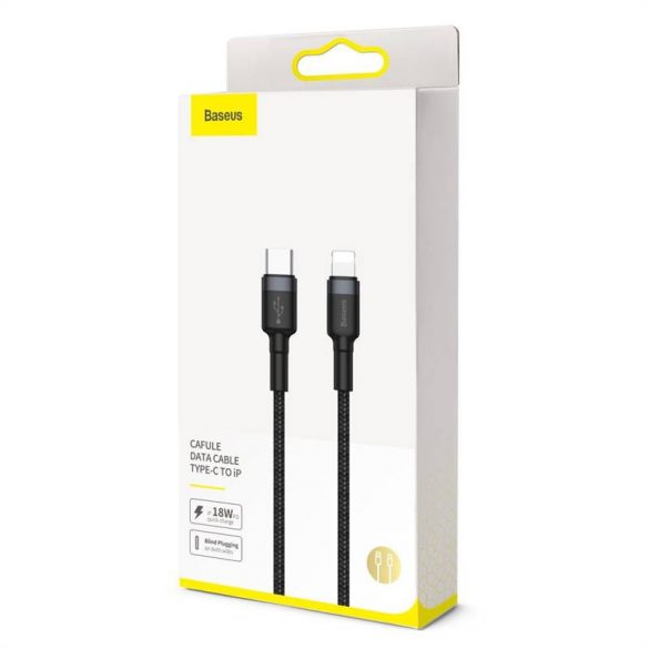 Cablu USB-C-Lightning PD Baseus Cafule, 18 W, 1 m (negru/gri)