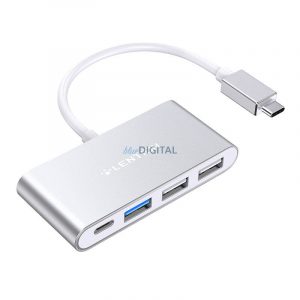 Hub Lention 4in1 USB-C la USB 3.0 + 2x USB 2.0 + USB-C (argintiu)