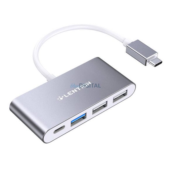 Hub Lention 4 în 1 USB-C USB 3.0 + 2x USB 2.0 + USB-C (gri)