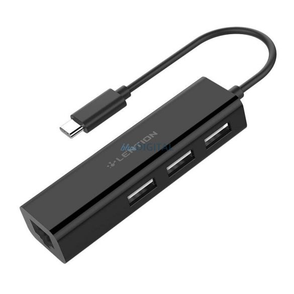 Lention Hub USB-C 3x USB 2.0 + adaptor Ethernet (negru)