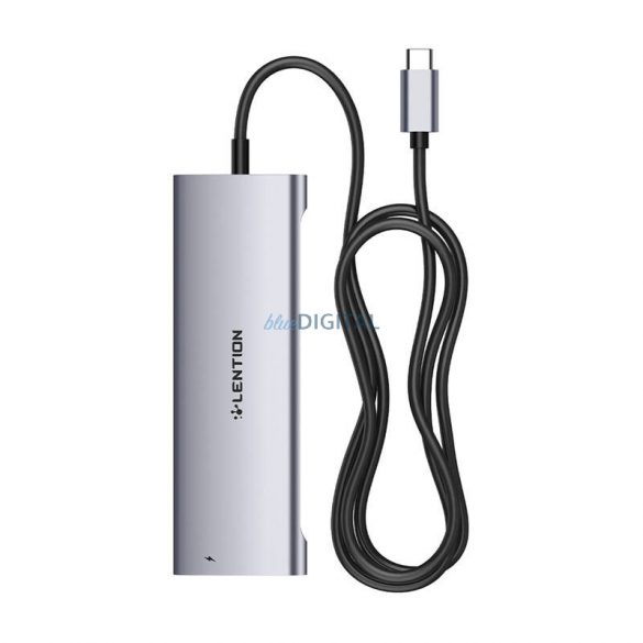 Conector dock Lention (USB-C PD / USB-C / HDMI / cititor de carduri SD / cititor de carduri microSD / USB 3.0 x2 / 3,5 mm audio) 1m - gri