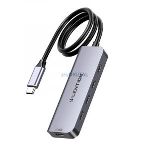 Hub Lention 5in1 USB-C la 4x USB-C 5Gbps + USB-C 5V-IN 15W (gri)