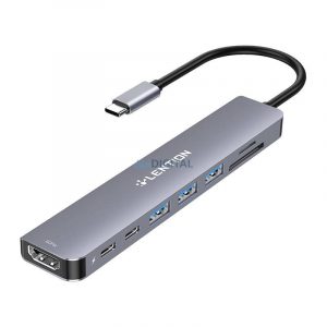 Hub Lention 8in1 USB-C 3x USB 3.0 + SD/TF + PD + USB-C + HDMI 4K60Hz (gri)