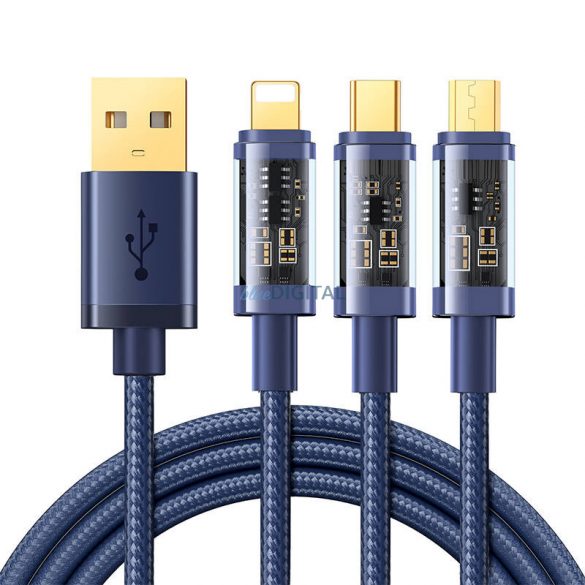 Joyroom S-1T3015A5 USB-A - Cablu tip C/Lightning/microUSB 3,5A 1,2m - albastru