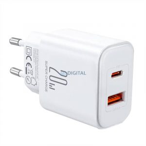 Joyroom JR-TCF05 Încărcător de rețea flash cu conexiune 1xUSB-A și 1xUSB-C 20W - alb