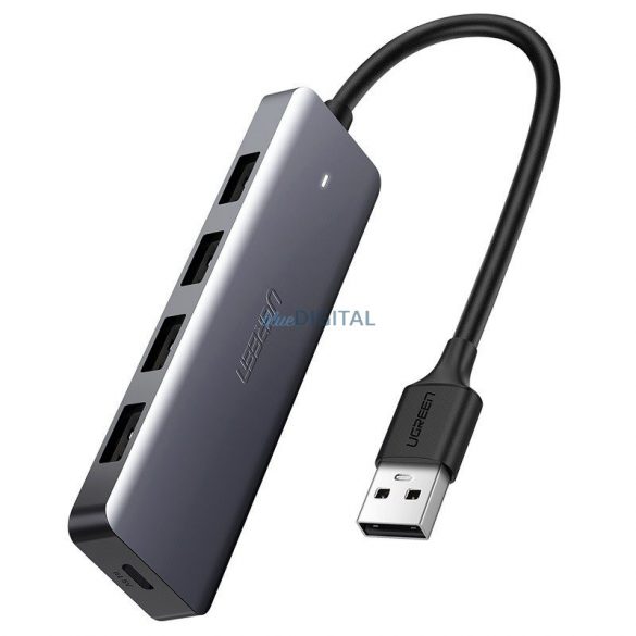 Adaptor 4 în 1 UGREEN USB Hub pentru 4x USB 3.0 + conector USB-C (gri)