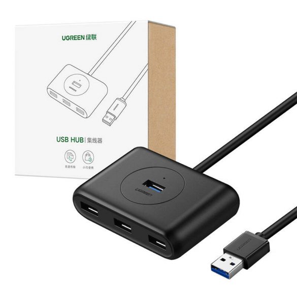 Hub Ugreen CR113 USB la 4x USB 3.0 5Gbps, 1m (negru)