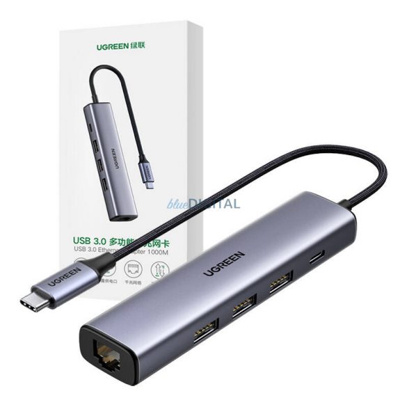 Hub, adaptor USB-C - 3x USB-A 3.0 + RJ45 Gigabit UGREEN CM473 (gri)