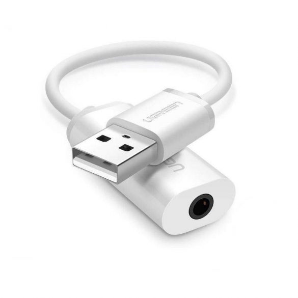 UGREEN US206 adaptor audio, USB-mini Jack 3,5 mm-es AUX (alb)