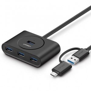 UGREEN HUB USB 3.0 + USB-C 3.1, 4 porturi, OTG (negru)