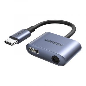 Adaptor audio UGREEN CM231 USB-C la conector mini jack de 3,5 mm (gri)